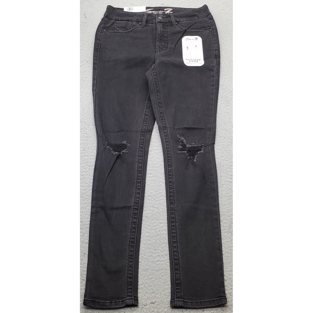 Seven7 Tummyless Skinny Jeans Womens 6 Black Denim Distressed Stretch High Rise